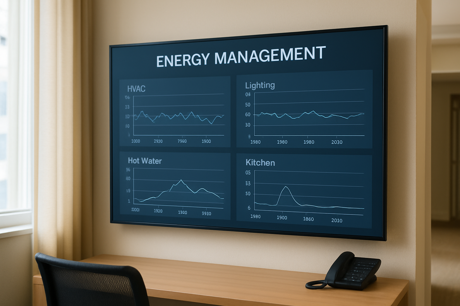 Monitorización energética hotelera Panel de monitorización del consumo energético en un establecimiento turístico