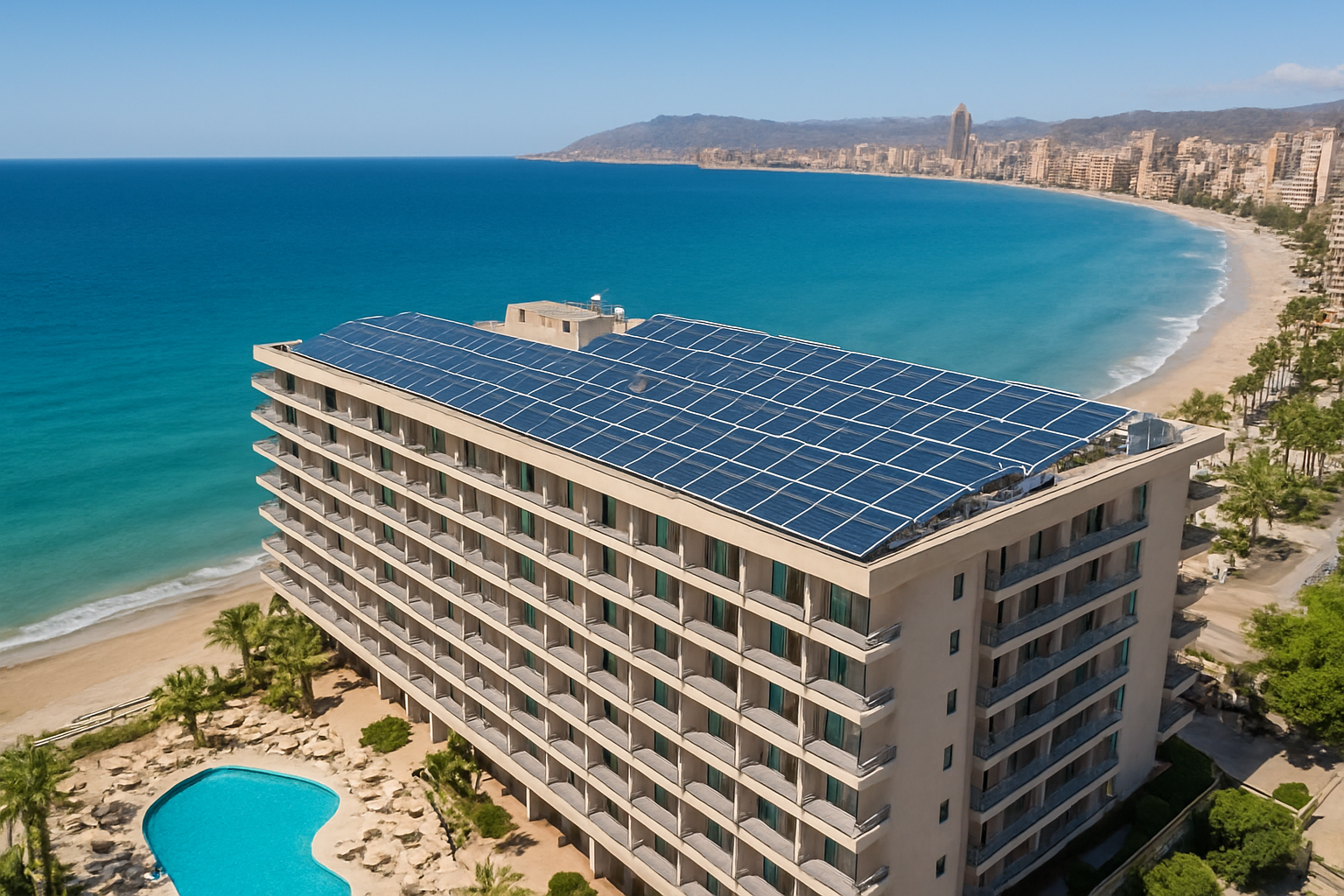 Hotel en la Costa Blanca con paneles solares en cubierta como ejemplo de eficiencia energética hotelera