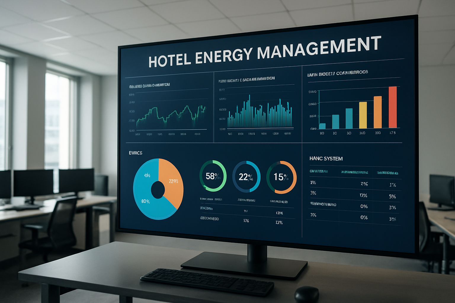 Sistema de gestión energética hotelera Panel de monitorización de consumo energético en hotel