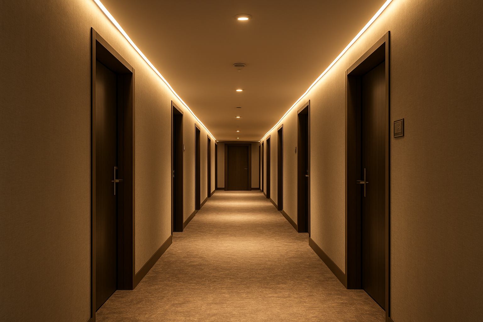Iluminación eficiente en hoteles Iluminación LED con detector de presencia en pasillo de hotel para ahorro energético