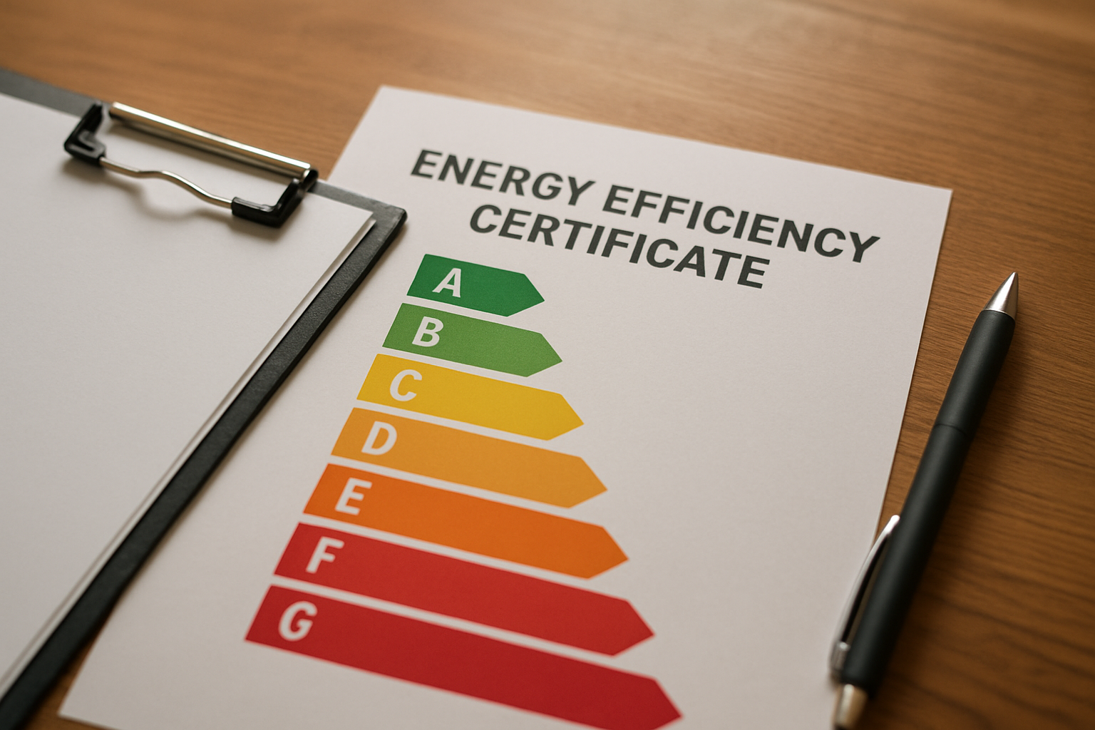 Certificado de eficiencia energética hotelera con escala de letras A a G