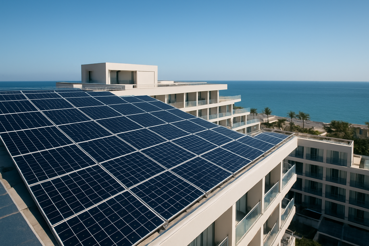 Instalación solar fotovoltaica en el tejado de un hotel de la Costa Blanca