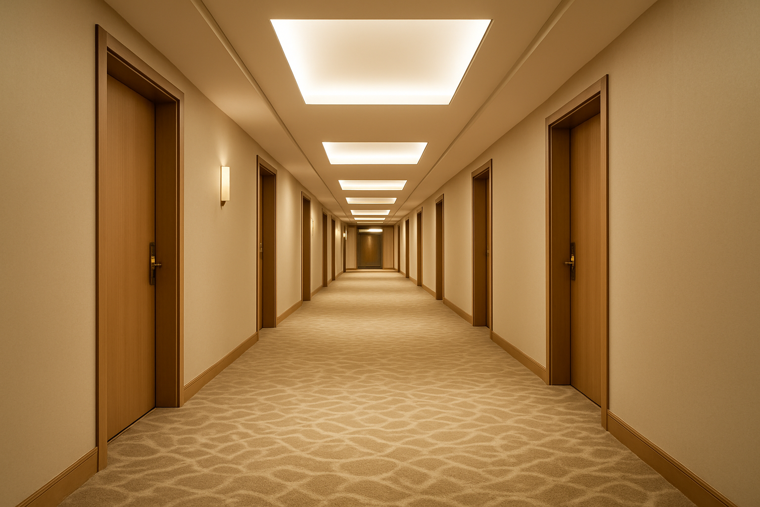 LED en pasillos de hotel Pasillo de hotel con iluminación LED empotrada de bajo consumo